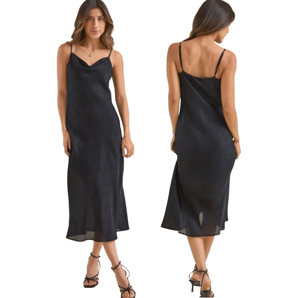Altar'd State Eva Satin Midi Slip Dress Black Floral Jacquard ASWD-241-212 M NWT